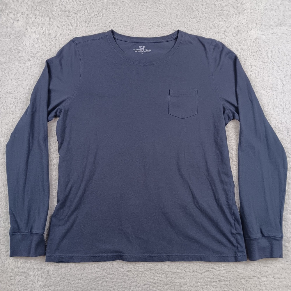 Vineyard Vines T-Shirt Pocket Men L Navy Blue Long Sleeve Cotton RN 134578